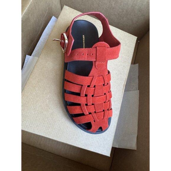 NWT EU37 /US 6-6.5 -Anthropologie Fisherman Flats Red Suede leather (NWT US$150) - Picture 8 of 13